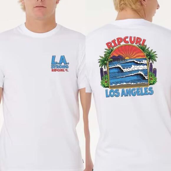 Rip Curl Los Angeles Strong Limited Edition Wildfire Relief Tee White Size L NEW - Picture 1 of 11